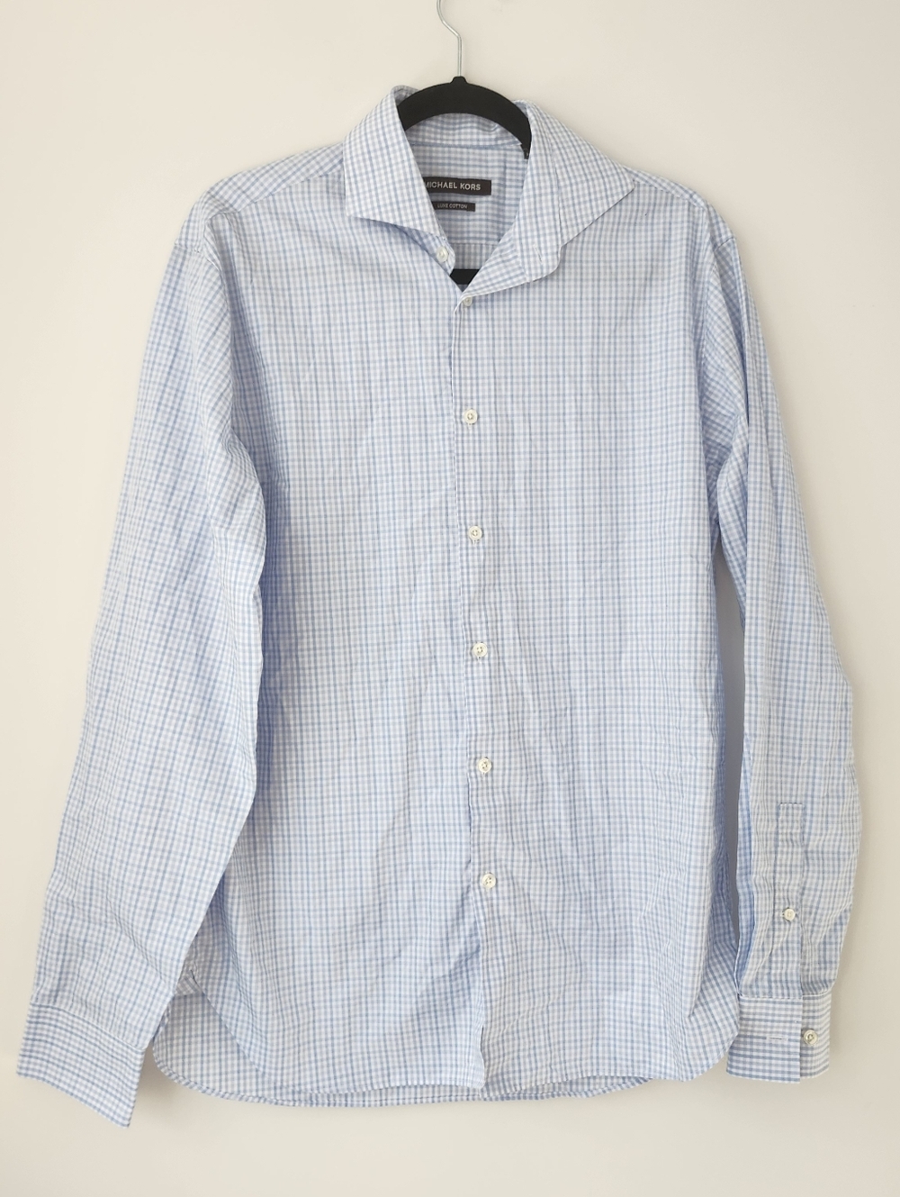 Micheal Kors Men's Luxe Cotton Long Sleeve Button Up Dress Shirt Blue White